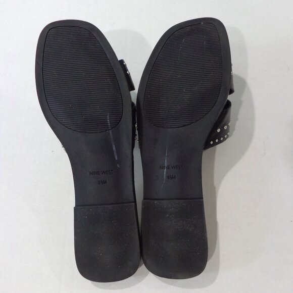 Nine West Womens‎ Sandals Faux Leather Slides Slip on Black Flat Studs Size 9.5M - Picture 6 of 7